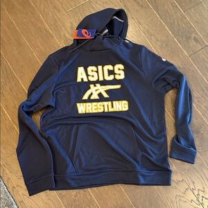 ASICS Blue Hoodie with Yellow Wrestling Print